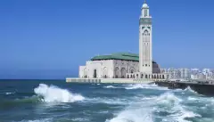 The Hassan II Mosque surrounded by the sea in Casablanca, Morocco